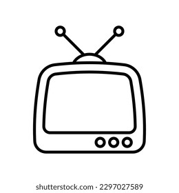 Icono de TV. Silueta lineal de contorno negro. Vista frontal. trazos editables. Ilustración gráfica plana vectorial simple. Objeto aislado sobre un fondo blanco. Aislar.