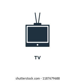 Tv icon. Black filled vector illustration. Tv symbol on white background. Can be used in web and mobile.