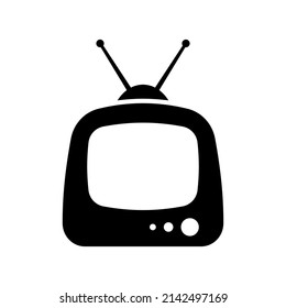 Icono de TV. Silueta negra. Vista frontal. Ilustración gráfica plana vectorial simple. Objeto aislado sobre un fondo blanco. Aislar.