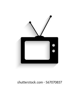 TV icon - black vector illustration with  shadow