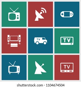 Tv icon. collection of 9 tv filled icons such as satellite. editable tv icons for web and mobile.