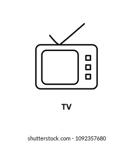 tv icon. Element of simple web icon with name for mobile concept and web apps. Thin line tv icon can be used for web and mobile on white background