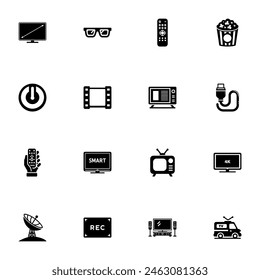 Tv icon - Expand to any size - Change to any colour. Perfect Flat Vector Contains such Icons as cable, popcorn, television, video camera, antenna, recording, satellite dish, movie, broadcasting, plug