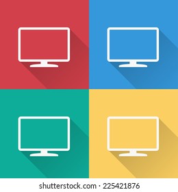 TV icon , flat design on 4 color background