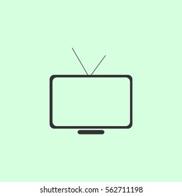 Tv icon flat. Grey vector symbol on green background