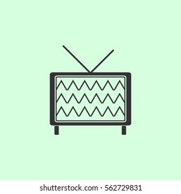 Tv icon flat. Grey vector symbol on green background