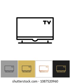 TV icon, flat screen television symbol on white and black backgrounds. Vector illustration