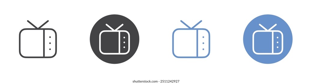 TV icon Flat set in black and white color