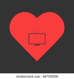 Tv icon flat. Simple pictogram on heart background. Vector illustration symbol