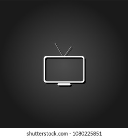 Tv icon flat. Simple White pictogram on black background with shadow. Vector illustration symbol