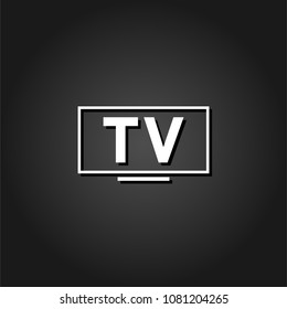 TV icon flat. Simple White pictogram on black background with shadow. Vector illustration symbol