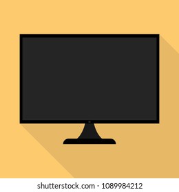 tv icon in flat style with long shadow, isolated vector illustration on yellow transparent background