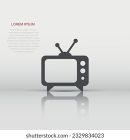 Tv icon in flat style. Television sign vector illustration on white isolated background. Video channel business concept.