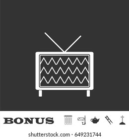 Tv icon flat. White pictogram on black background. Vector illustration symbol and bonus icons