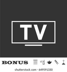 TV icon flat. White pictogram on black background. Vector illustration symbol and bonus icons