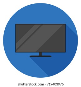 Icono de TV. Ilustración de estilo plano. Icono de redondeo con sombra larga.