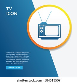 TV Icon. Info Board Graphic Vector on Blue Background