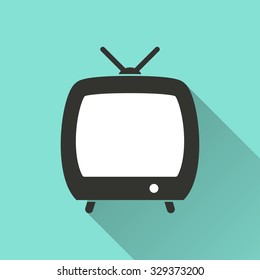 TV  icon with long shadow, flat design. Vector illustration.
