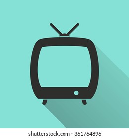 TV  icon with long shadow, flat design. Vector illustration.