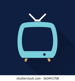 TV  icon with long shadow, flat design. Vector illustration.