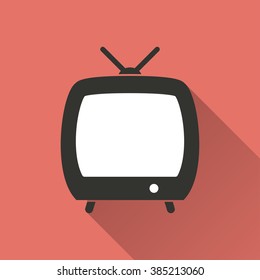 TV   icon with long shadow, flat design. Vector illustration.