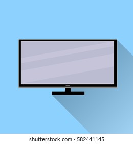 TV icon with long shadow , vector illustration, flat design on blue background