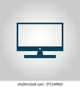 tv icon, on grey background, blue outline, large size symbol