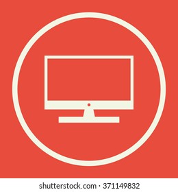 tv icon, on red background, white circle border, white outline