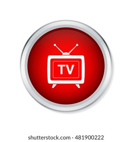 TV icon on red round button - Vector