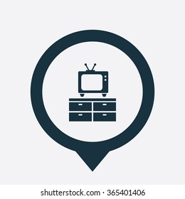 tv icon, on white background map pin