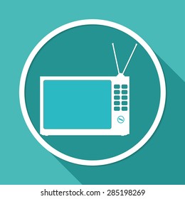 TV icon on white circle with a long shadow