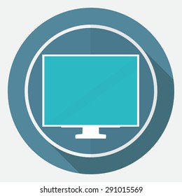 TV icon on white circle with a long shadow