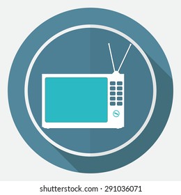 TV icon on white circle with a long shadow
