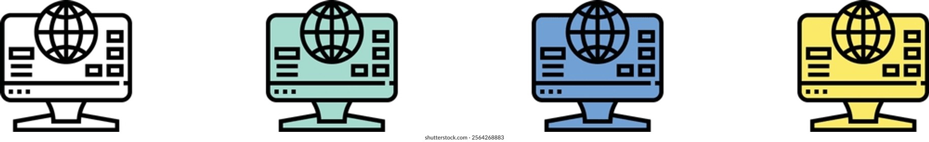 tv icon. Outline, Green, Blue and Yellow Style Design Isolated On White Background