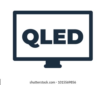 TV icon with QLED on transparent white background. 