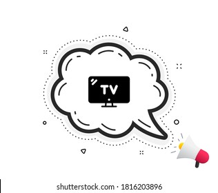 TV icon. Quote speech bubble. Television sign. Hotel service symbol. Quotation marks. Classic tv icon. Vector