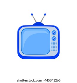 TV icon. Retro tv icon in cartoon style. Television symbol. Display, antenna and video screen 