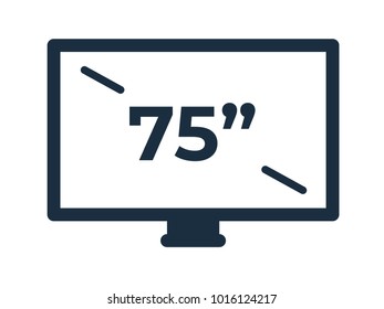 TV icon with screen size 75'' on a transparent white background