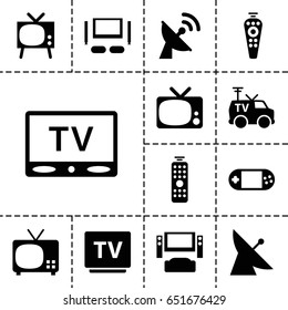 Tv icon. set of 13 filled tvicons such as satellite, portable console, tv