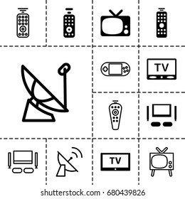 Tv icon. set of 13 filled and outline tv icons such as remote control, portable console