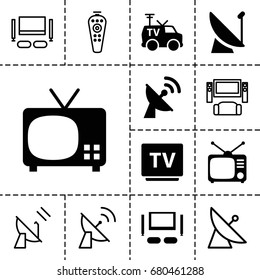 Tv icon. set of 13 filled and outline tv icons such as satellite
