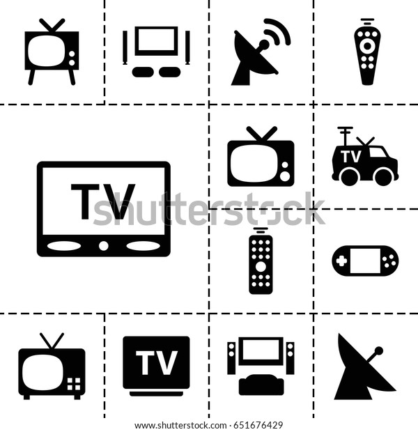 Tv icon. set of 13 filled tvicons such as satellite,\
portable console, tv