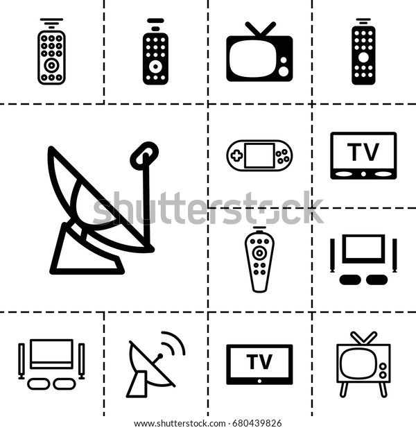 Tv icon. set of 13 filled and outline tv\
icons such as remote control, portable\
console