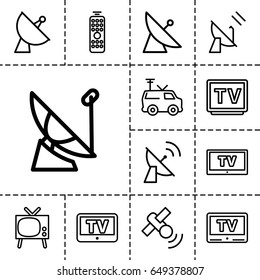 Tv icon. set of 13 outline tvicons such as satellite, tv, tv van