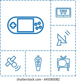 Tv icon. set of 6 tv outline icons such as portable console, remote control, satellite