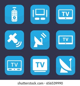 Tv icon. set of 9 filled tv icons such as satellite