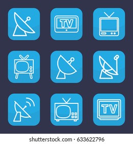 Tv icon. set of 9 outline tv icons such as satellite