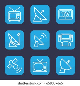 Tv icon. set of 9 outline tv icons such as