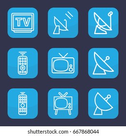 Tv icon. set of 9 outline tv icons such as satellite, tv