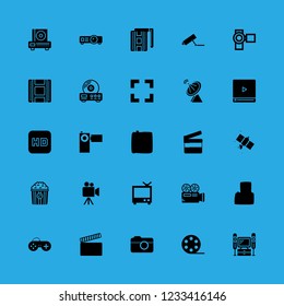 tv icon set about popcorn, film, camera video and old tv vector set